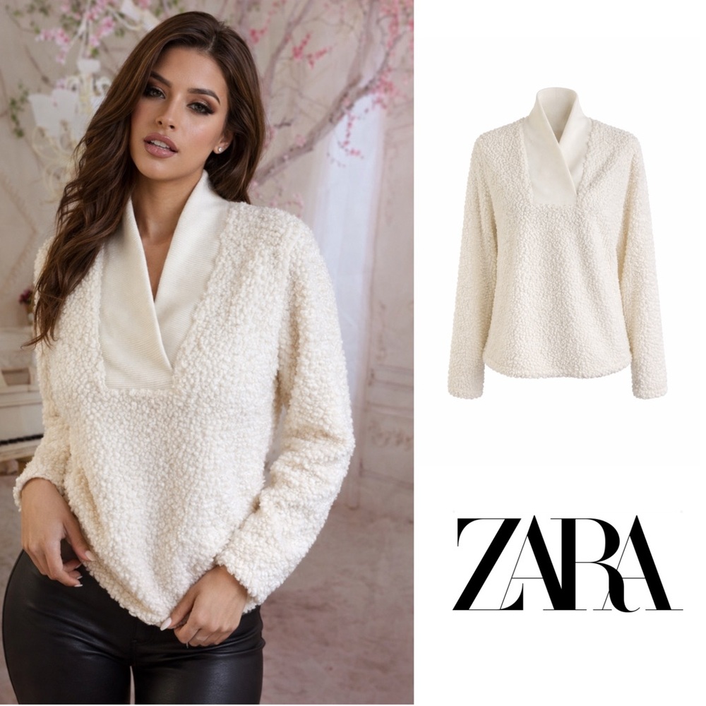 Zara Ivory Furry Fleece Jumper Sweater